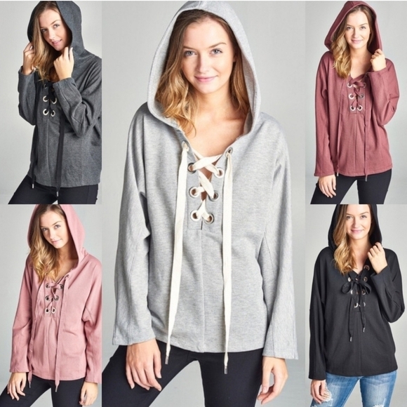 Wila Lace Up Hoodie Jacket Black Size Medium - Picture 2 of 2